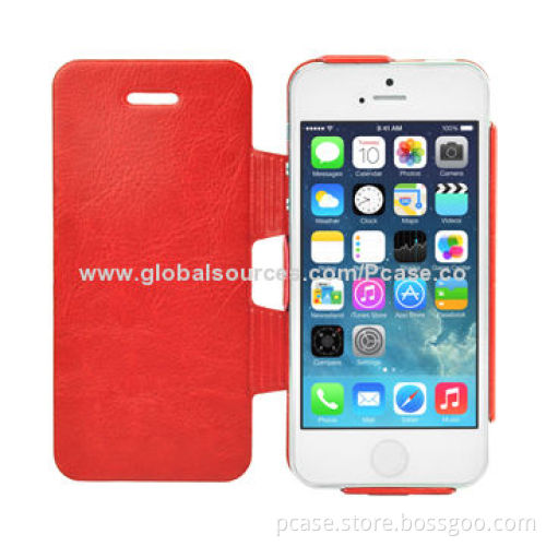 Folio Leather Case for iPhone 5, Made of High-quality PU Leather, with kickstand type